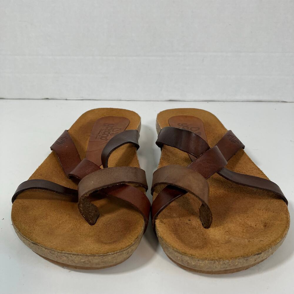 Yokono Sz 6 Brown Leather Comfort Sandals Toe Ring Cross Strap - Picture 5 of 16